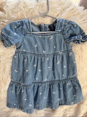 GAP Blue Denim Floral Tiered Dress